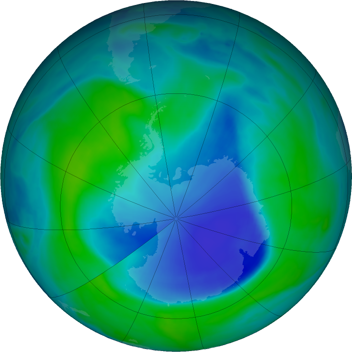 Antarctic ozone map for 20 December 2020